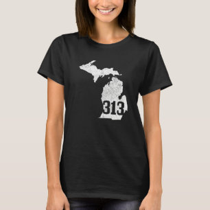 Detroit 313 Area Code Michigan Map State Pride Vin T-shirt