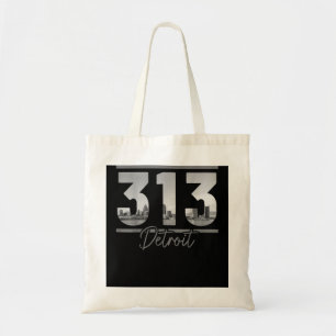 Detroit 313 Area Code Skyline Michigan Tote Bag