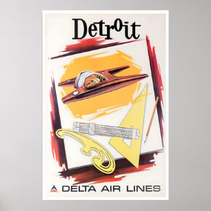 Detroit Art Delta Airlines Reisposter Michigan Poster