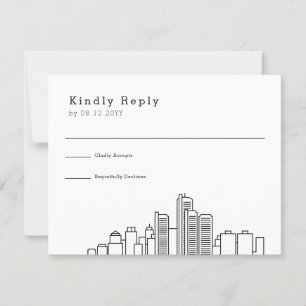 Detroit bruiloft   Gestileerde Skyline RSVP Kaartje