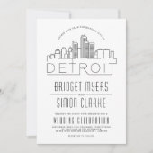Detroit bruiloft | Gestileerde Skyline uitnodiging (Voorkant)