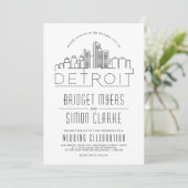 Detroit bruiloft | Gestileerde Skyline uitnodiging (Staand voorkant)
