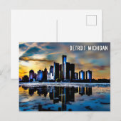 Detroit centrum michigan briefkaart 's nachts (Voorkant / Achterkant)