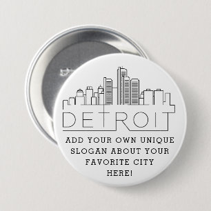 Detroit City Skyline   Aangepaste slogan-Button Ronde Button 7,6 Cm