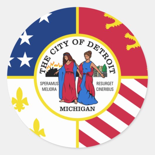 Detroit Flag Ronde Sticker (Voorkant)