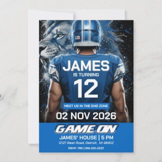 Detroit Football Birthday Invitation Kaart