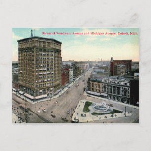 Detroit, hoek Woodward & Michigan,  Briefkaart