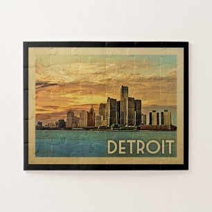 Detroit Jigsaw Puzzle Michigan Vintage voyage