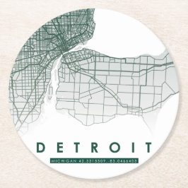 Detroit Map Ronde Kartonnen Onderzetter