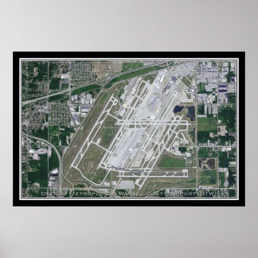 Detroit Metropolitan Airport Satellite Map Poster (Devant)