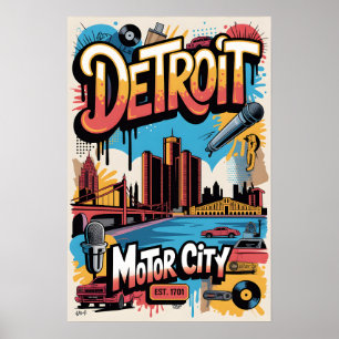 Detroit MI Graffiti Stedelijk Reisposter Poster