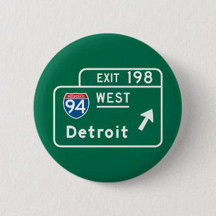 Detroit, MI Road Sign Ronde Button 5,7 Cm