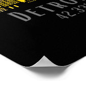 Detroit MI Skyline Latitude en Longitude Print (Hoek)