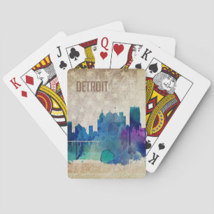 Detroit, MI   Waterverf City Skyline Speelkaarten