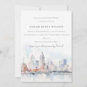 Detroit Michigan Aquarel Landschap Baby Shower Kaart