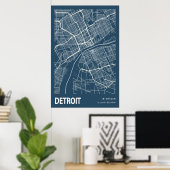 Detroit Michigan City Map Line Art Blue Print (Thuiskantoor)