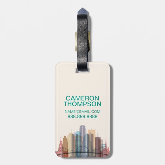 Detroit, Michigan | City Skyline Bagagelabel (Achterkant verticaal)