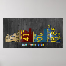 Detroit Michigan City Skyline License Bord Art