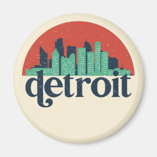 Detroit Michigan City Skyline Retro Cityscape Art Magneet