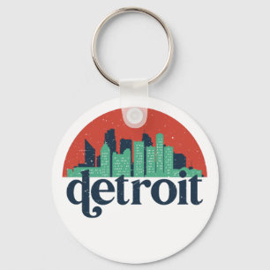 Detroit Michigan City Skyline Retro Cityscape Art Sleutelhanger