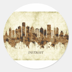 Detroit Michigan Cityscape Ronde Sticker