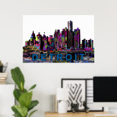 Detroit Michigan in graffiti Poster (Thuiskantoor)