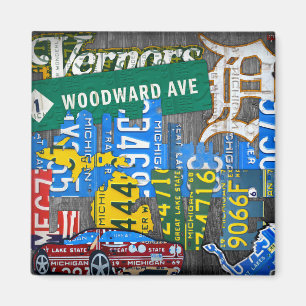 Detroit Michigan License Bord Art Collage Magneet
