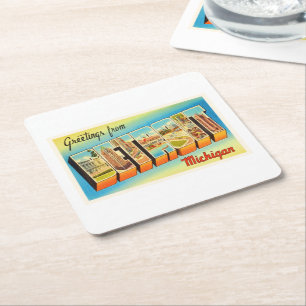 Detroit Michigan MI Old Vintage Travel Souvenir Vierkante Kartonnen Onderzetter