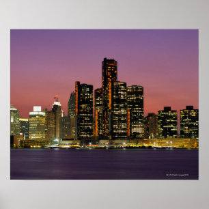 Detroit, Michigan Skyline bij nacht Poster