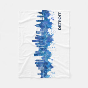 Detroit Michigan Skyline Blue Fleece Deken
