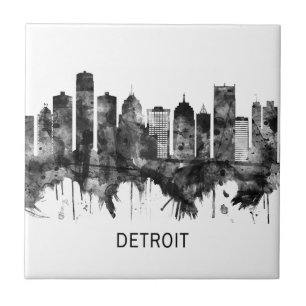 Detroit Michigan Skyline BW Tegeltje