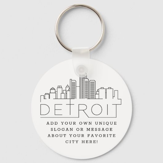 Detroit, Michigan Stylized Skyline | Aangepaste sl Sleutelhanger (Voorkant)