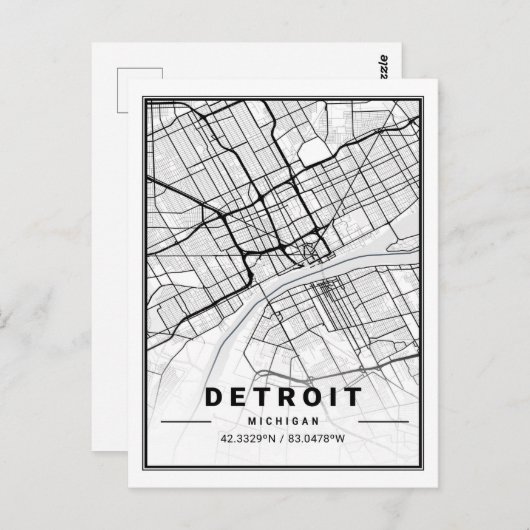 Detroit Michigan USA Travel City Map Briefkaart (Voorkant / Achterkant)