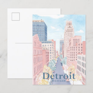 Detroit Michigan Waterverf schilderij reizen Briefkaart