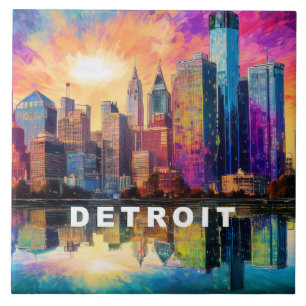 Detroit Silhouette Kunst Tegeltje