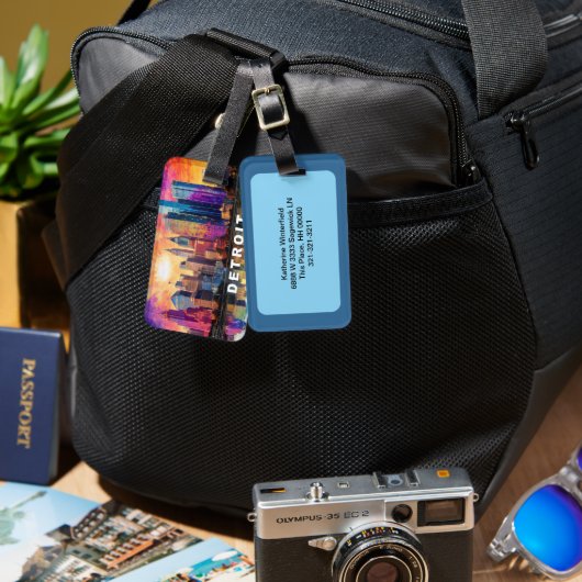 Detroit Skyline Abstracte kunst Bagagelabel (Voorkant /achterkant)