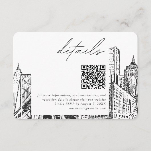 Detroit Skyline Kleine bruiloft Details QR Code RS Informatiekaartje (Voorkant)