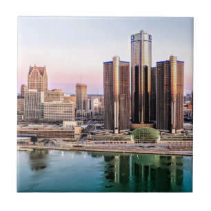 Detroit Skyline op Dawn Tegel Onderzetter Tegeltje