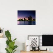 Detroit Skyline op Dusk 2 Poster (Thuiskantoor)