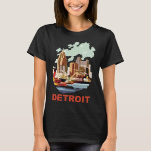 Detroit Skyline Rivier, Industrieel Retro, Reizen T-shirt