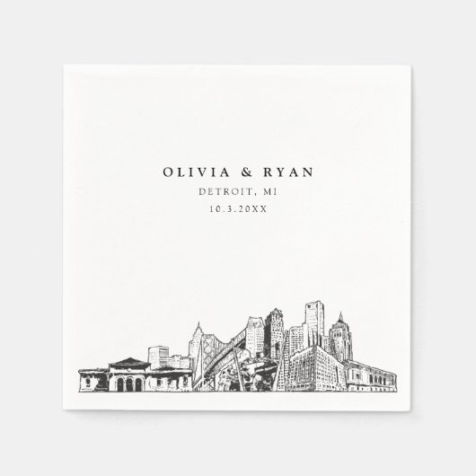 Detroit Skyline Trouwpapier Cocktail servet (Voorkant)
