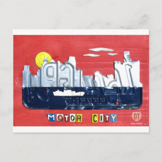 Detroit The Motor City Skyline License Bord Art Briefkaart