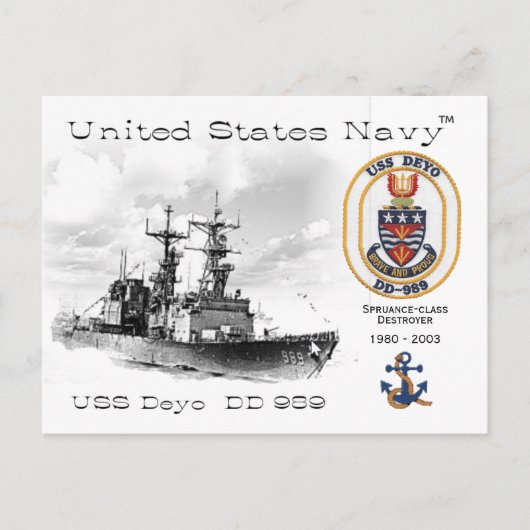 DÉTROYER USS DEYO DD-989 - CARTE POSTALE (Devant)