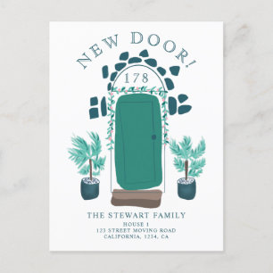 Deur illustratie bloemennieuwe woning verhuizen aankondigingskaart