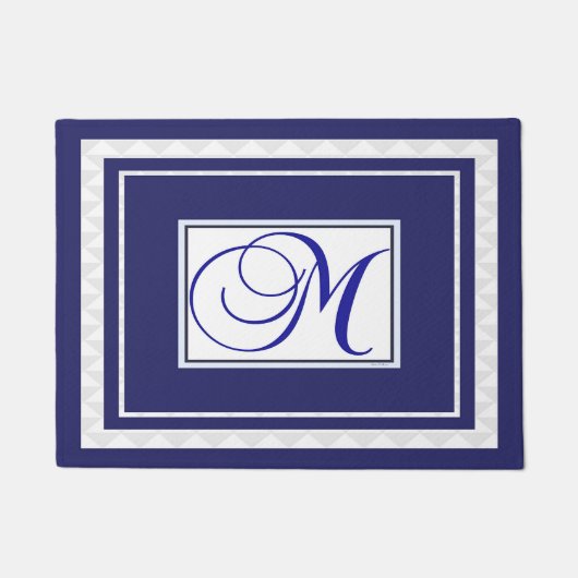 Deur Mat Initiaal M Monogram Blue White (Voorkant)