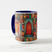 deuren van het Wereld Patroonblauw Modern Mok (Voorkant links)