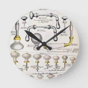 Deurhandgrepen uit een handelscatalogus van huisho ronde klok