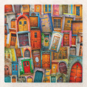 Deurkunst Deurcollage Kleurrijk Glazen Onderzetter (Voorkant)