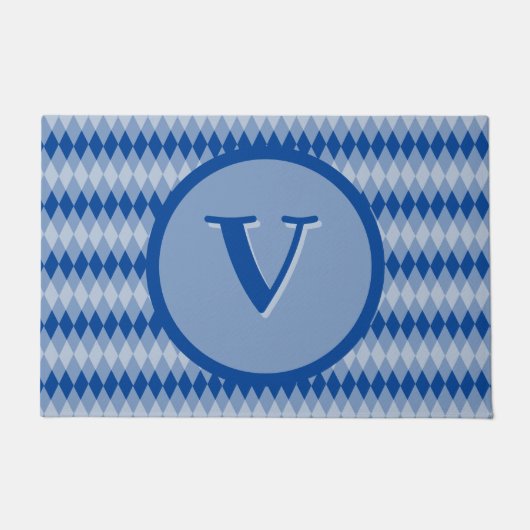 Deurmat - Argyle Patroon in Blauw met Monogram (Voorkant)