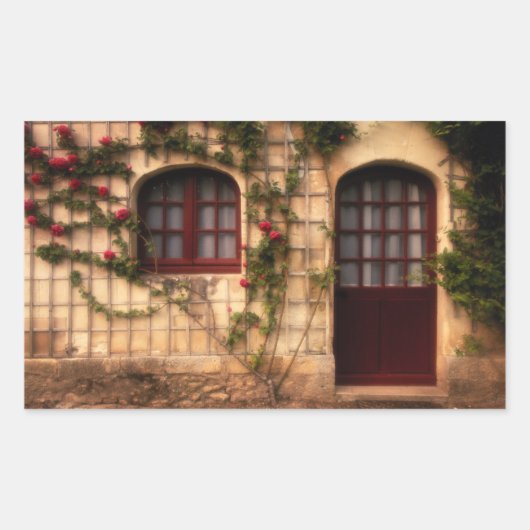 Deuropening van het rozencottage rechthoekige sticker (Voorkant)